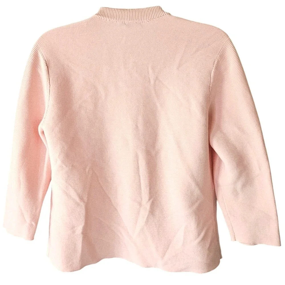 J McLaughlin Pink Cotton Cardigan Sz L Open Front Preppy‎ Sweater